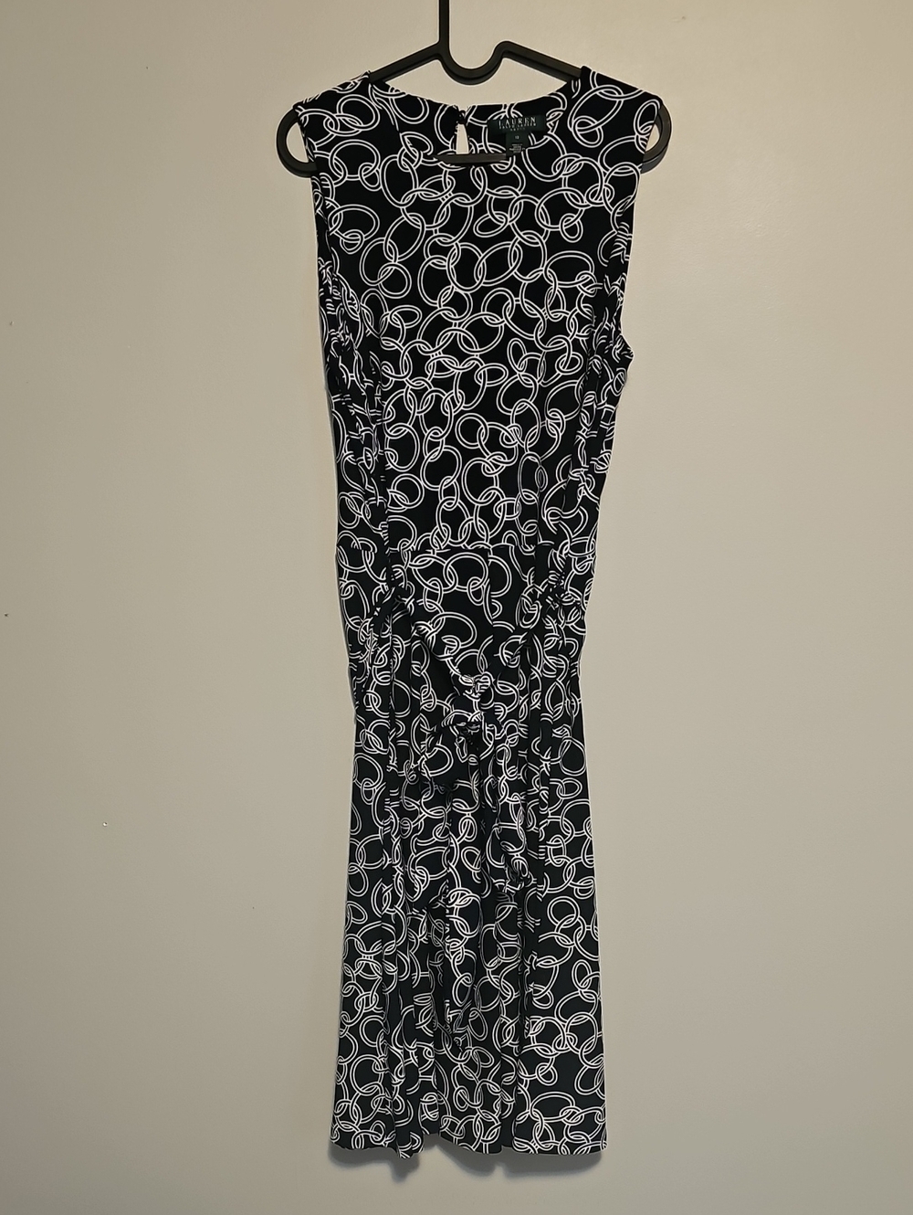 Ralph Lauren Navy Dress with White Chain-Link Print Belt Waist